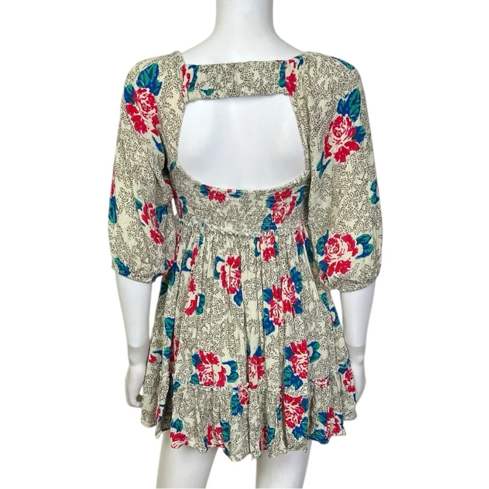 Free People Summer Picnic Printed Mini Dress in Creme - sz XS